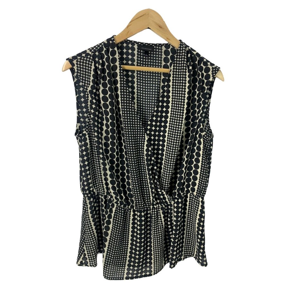 Who What Wear Fit & Flare Ruffled Polka Dot Top L